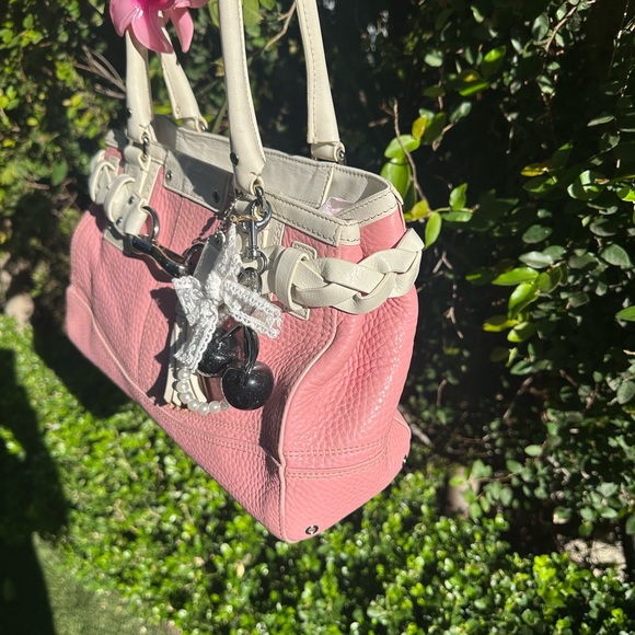 Vintage Coach Hamptons Pink Pebbled Leather Carryall Satchel 